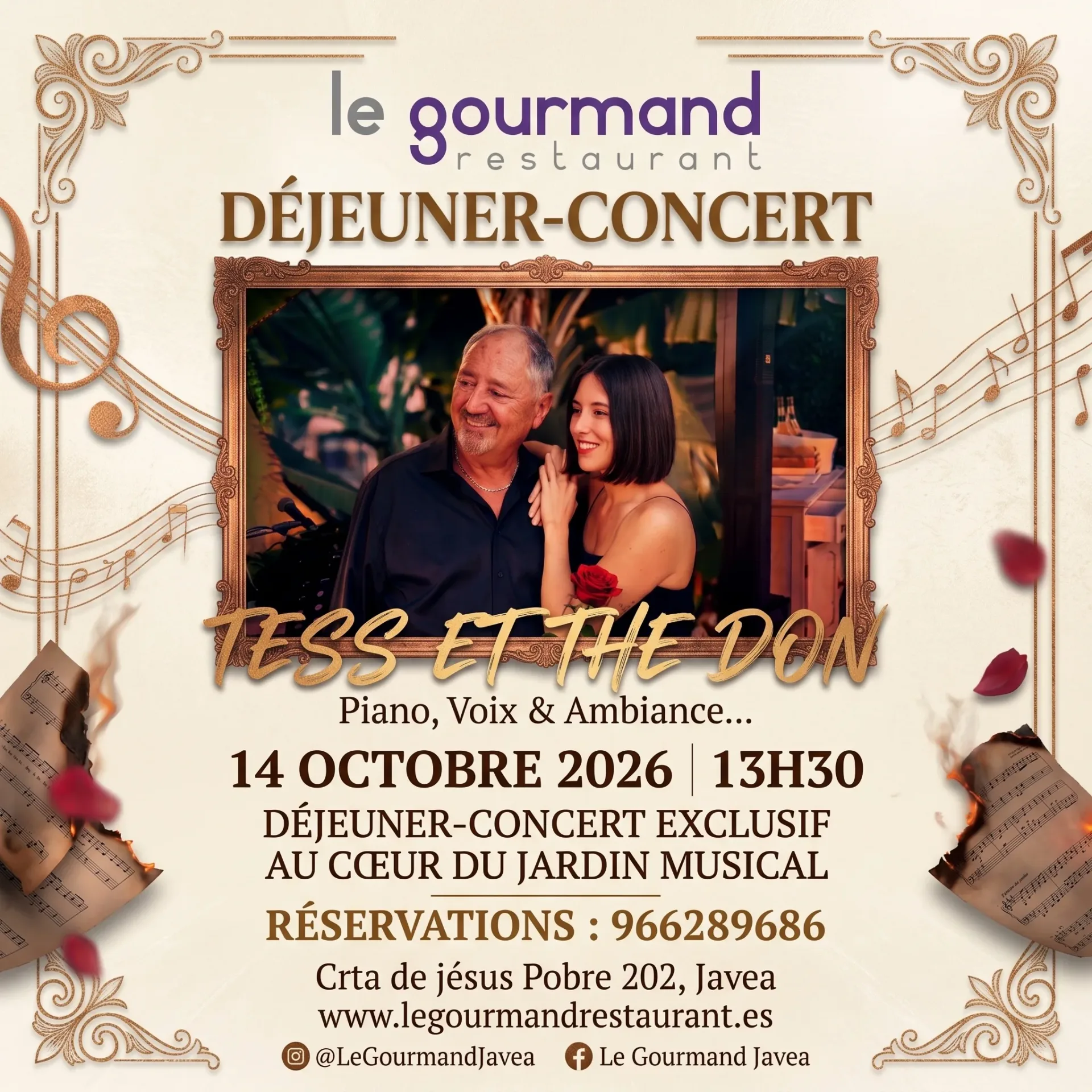 Cartel del déjeuner-concert Tess & The Don el 14 de octubre de 2026 en Le Gourmand Jávea